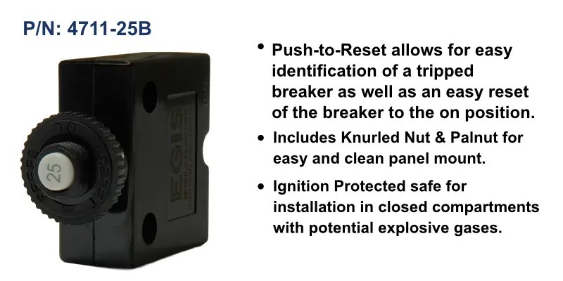 Egis Push Button Circuit Breakers - Spade Terminals